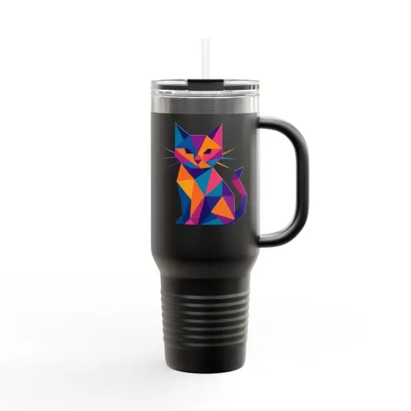 Colorful Fractal Art Cat Insulated Travel Mug | 40oz | Perfect for Cat Lovers, Gifts for Her, Unique Travel Accessories, Pet Owner Gifts, Vibrant [...] - Image 2