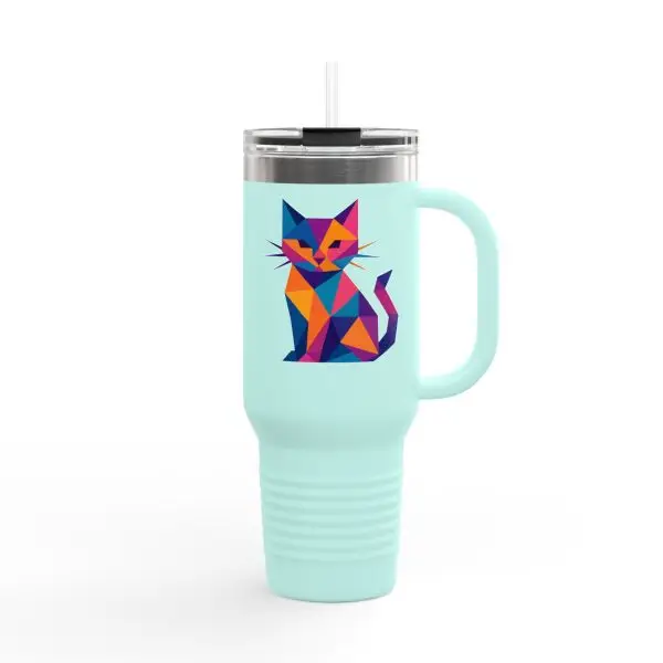 Colorful Fractal Art Cat Insulated Travel Mug | 40oz | Perfect for Cat Lovers, Gifts for Her, Unique Travel Accessories, Pet Owner Gifts, Vibrant [...] - Image 3